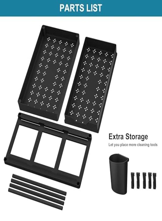 Go Hooked 2-Tier Under Sink Organizer Rack for Home & Bathroom with 5 Hooks & Cup | Sliding Basket Shelf Stand for Bathroom, Laundry, Pantry & Office | Durable Metal Frame with Perforated Design - Image 4